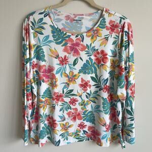 Lands End Women's Plus Size 3X Crew Neck Long Sleeve Rash Guard UPF 50 Swim Tee